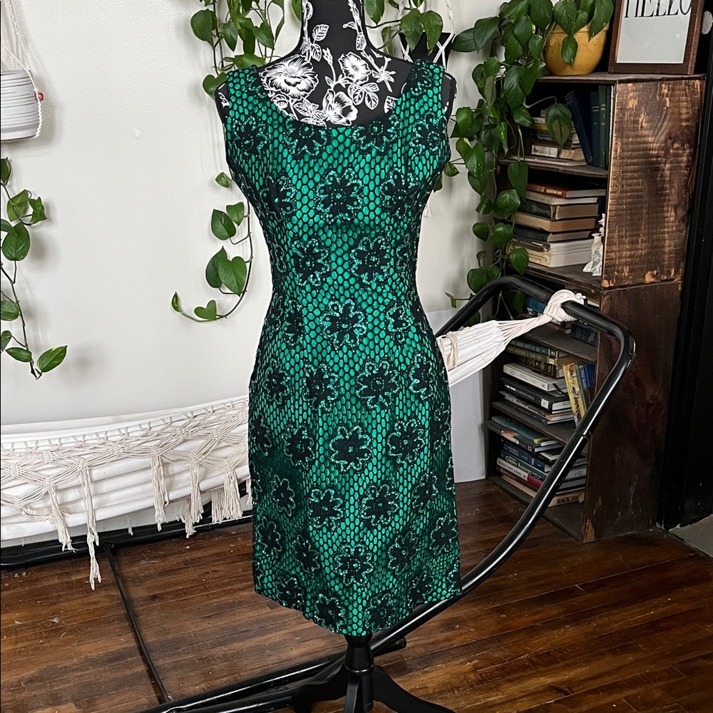 1960s green floral dress